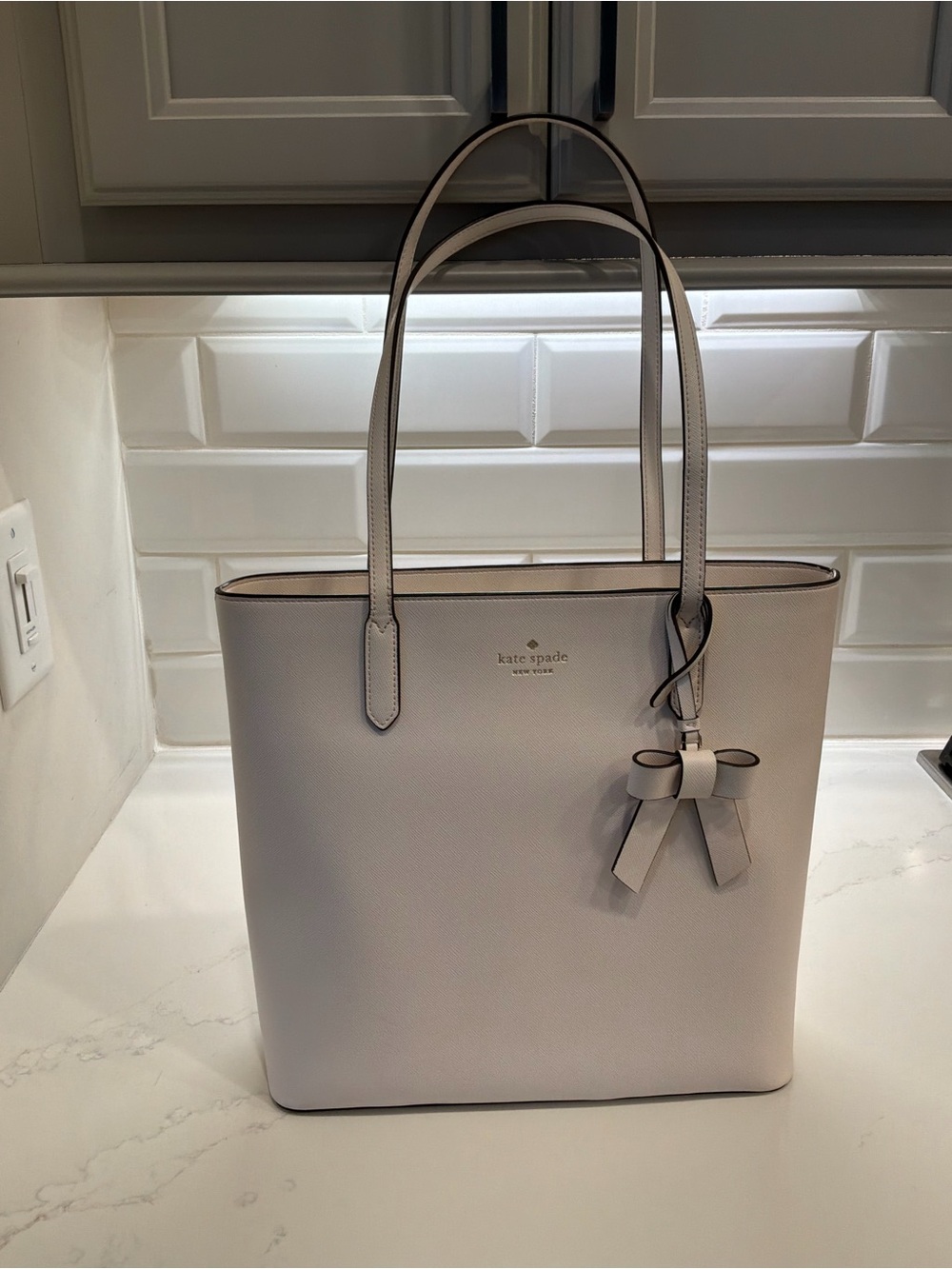 kate spade Off-White Leather Tote with Bow Charm - Picture 4 of 4